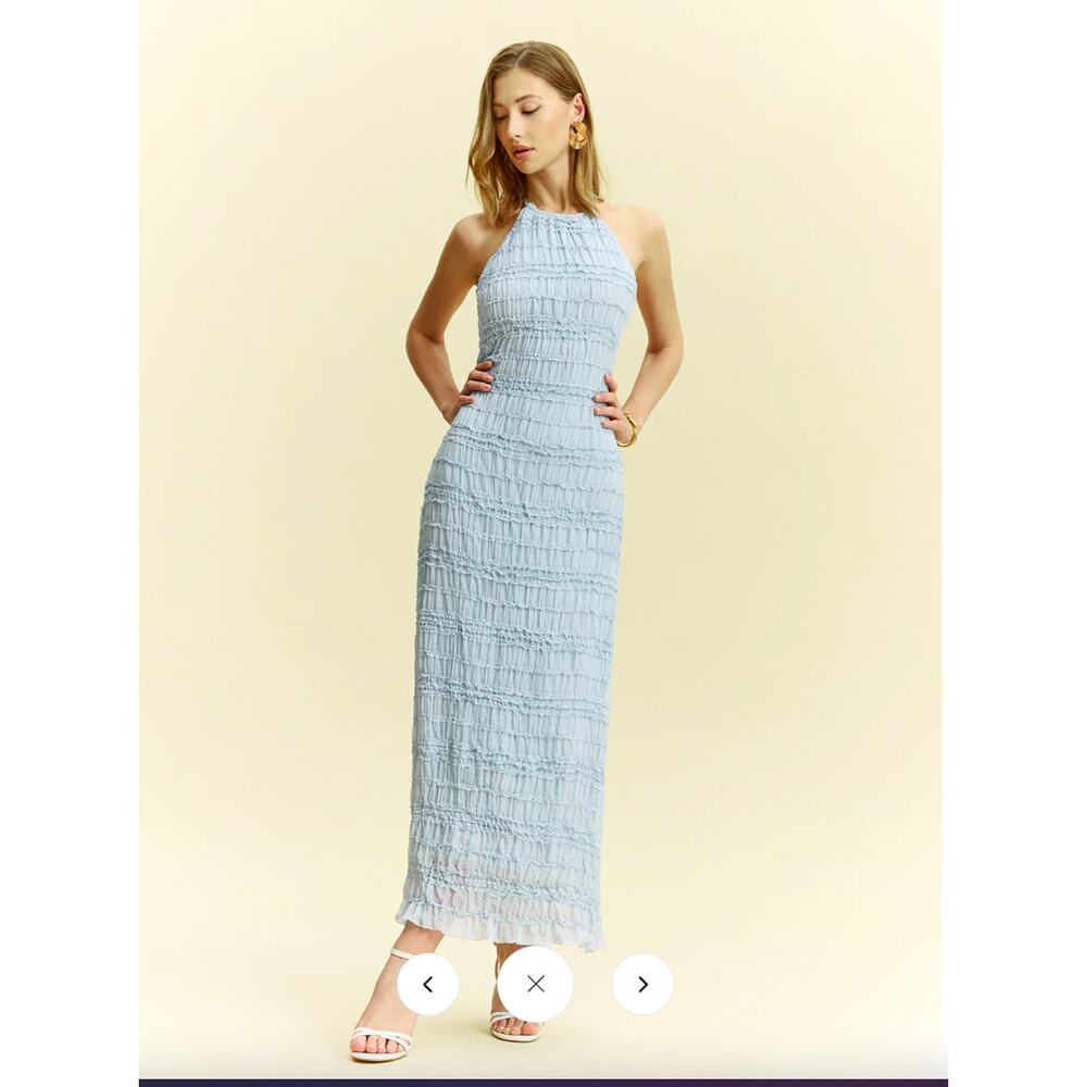 Commense Textured Ruffled Chiffon Halter Neck Maxi Dress Sz XL